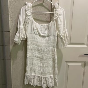 White Smocked Scalloped Eyelet Dress